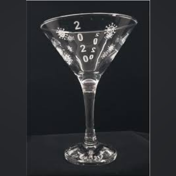 MARY DANKO WILLIAMS CUSTOM MARTINI GLASS QUARANTINE TIME I SURVIVED COVID-19 - Picture 1 of 8